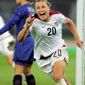 FILE - In this Sept. 22, 2007 file photo, Abby Wambach of the United States, reacts after scoring the first goal against England during their quarterfinal match at the 2007 FIFA Women&#39;s World Cup soccer tournament in Tianjin, China. Now 31, Wambach leads the United States into this summer&#39;s World Cup _ in Germany. AP Photo/Saurabh Das, File)