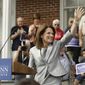 Rep. Michele Bachmann, Minnesota Republican, waves to the crowd as she officially announces her intent to seek the GOP presidential nomination on Monday, June 27, 2011, in Waterloo, Iowa. (AP Photo/Charlie Riedel)