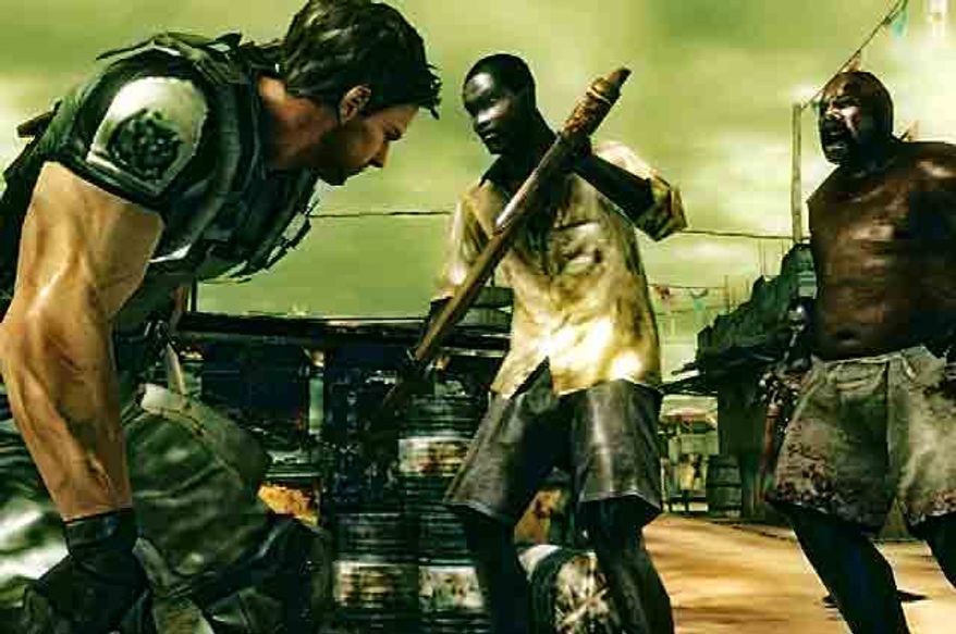 Chris Redfield has his hands full in the portable video game Resident Evil: The Mercenaries 3D.