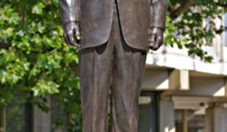A 10-foot bronze statue of Ronald Reagan unveiled July 4 in London as a 2012 Republican presidential candidate? One headline would have it so. (Image courtesy of the U.S. Embassy, London)