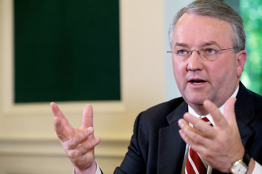 Jack Gerard, president and CEO of the American Petroleum Institute, told The Washington Times on Tuesday that oil and natural gas companies could create millions more jobs if allowed to drill domestically. Another plus would be the generation of billions of tax dollars, he said. (Barbara L. Salisbury/The Washington Times)