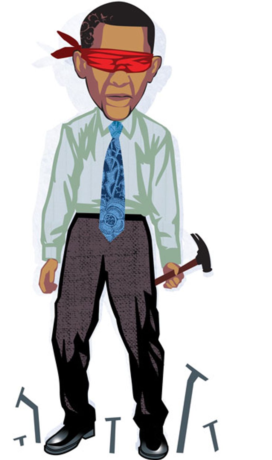 Illustration: Obama jobs by Linas Garsys for The Washington Times