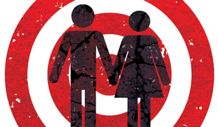 Illustration: Target marriage by Greg Groesch for The Washington Times