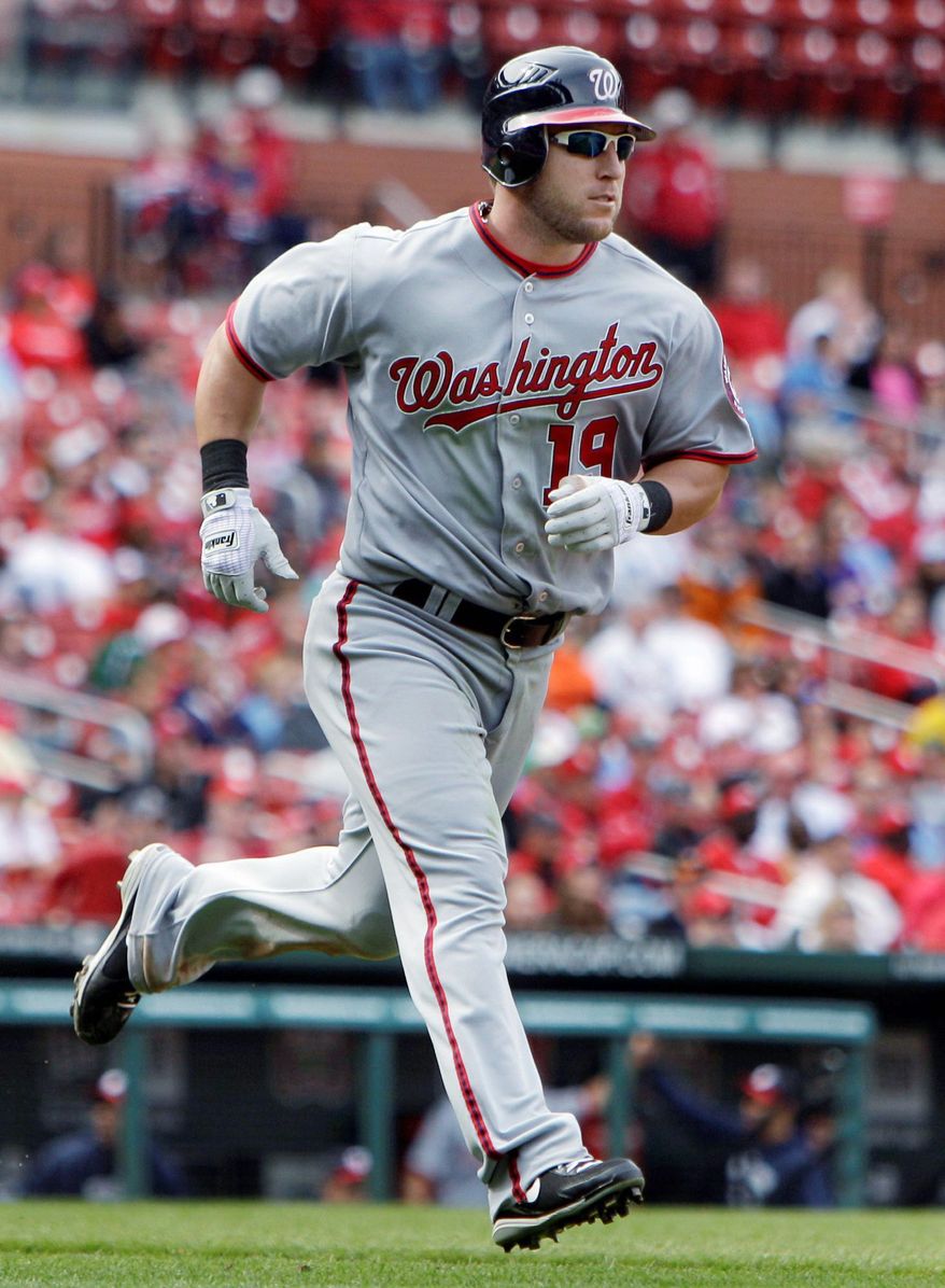 Left fielder Laynce Nix is batting .273 with 12 home runs and 35 RBI in his first season with the Nationals. (Associated Press)