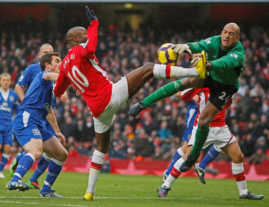 ASSOCIATED PRESS PHOTOGRAPHS
Tim Howard (above), a New Jersey native, established himself as a force overseas, being named the English Premier League's top goalkeeper with Manchester United in 2003-04. He was a fiery presence (top) for the U.S. during the World Cup in 2010.