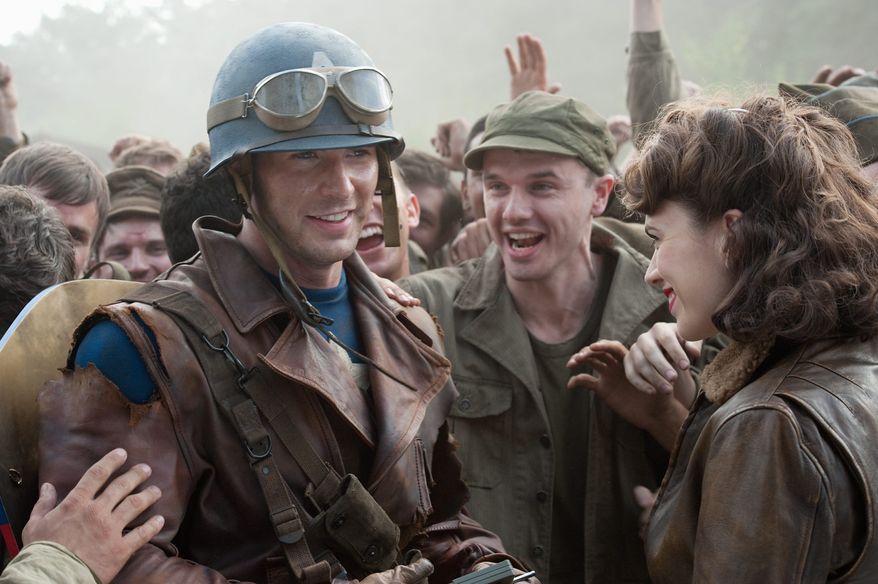 Hayley Atwell (right) portrays fellow officer Peggy Carter in 'Captain America.' (Paramount Pictures photograph)