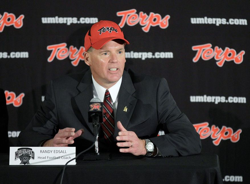 Maryland football coach Randy Edsall said his players' names won't be on the back of their uniforms. (Associated Press)
