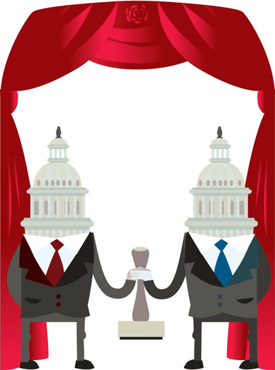 Illustration: Capitol Hill's rubber stamp by Linas Garsys for The Washington Times