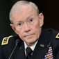 ** FILE ** Army Gen. Martin Dempsey testifies on Capitol Hill in Washington on Tuesday, July 26, 2011, at a Senate Armed Services Committee hearing on his nomination to be the next chairman of the Joint Chiefs of Staff. (Associated Press)