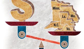 Illustration: State balance by Greg Groesch for The Washington Times
