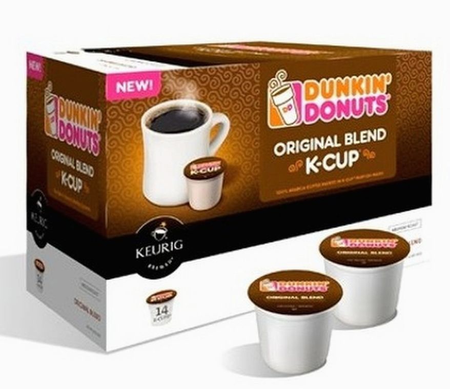 Dunkin' Donuts K-Cups, single-serve portions for Keurig brewing systems, will be sold starting Wednesday. They will sell for about $12 for a pack of 14. (Courtesy Dunkin' Donuts)