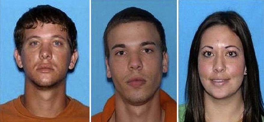 From left: Siblings Dylan Dougherty Stanley, 26, Ryan Edward Dougherty, 21, and Grace Lee E. Dougherty, 29, are shown. Authorities have sought the three since Aug. 2, 2011, for crimes in Florida and Georgia. (Associated Press/FBI via the Atlanta Journal & Constitution)