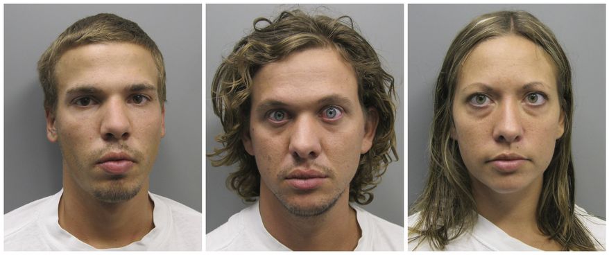 From left: This combo made from photos provided Aug. 11, 2011, shows Ryan Edward Dougherty, 21, Dylan Dougherty Stanley, 26, and Lee Grace Dougherty, 29. (Associated Press/Pueblo County Sheriff's Office)