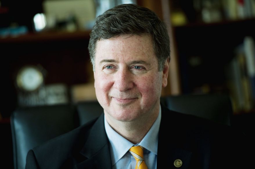 George Allen said he was "proud and grateful" for the support of House Majority Leader Eric Cantor and Reps. Bob Goodlatte and H. Morgan Griffith in his race for the U.S. Senate. (Drew Angerer/The Washington Times)