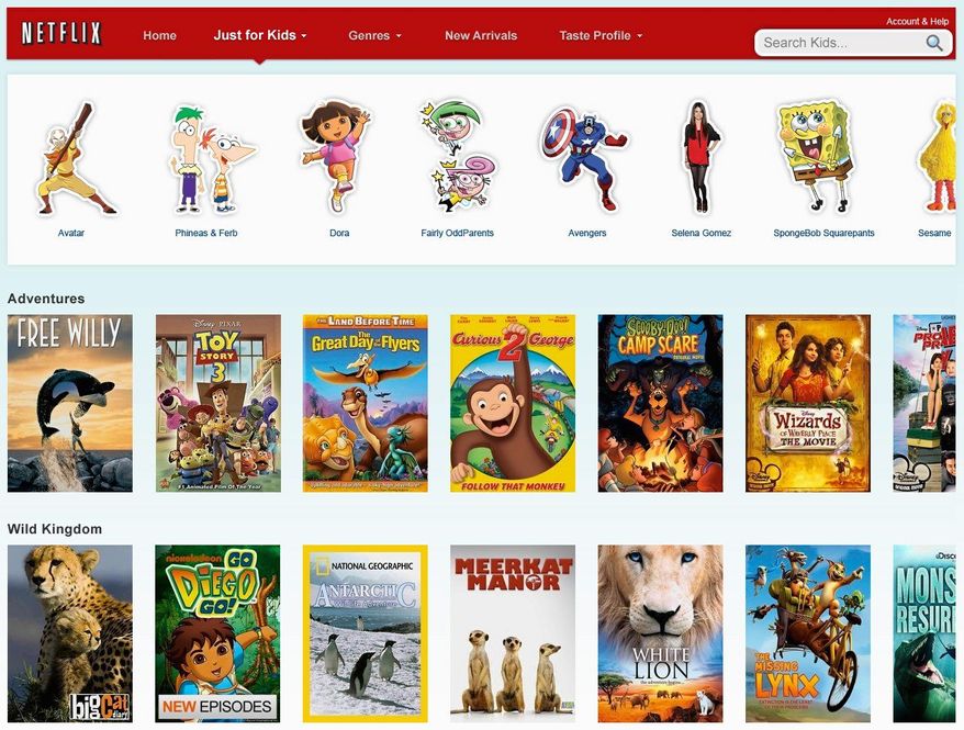 NETFLIX VIA ASSOCIATED PRESS
A screen shot shows the home page for the "Just For Kids" tab on the Netflix website.