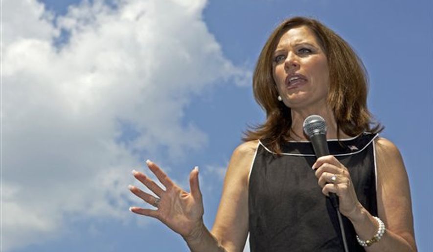 Republican presidential candidate, Rep. Michele Bachmann, R-Minn. speaks at The Hall at Senate&#39;s End, during a stop in Columbia, S.C., Thursday, Aug. 18, 2011, on her bus tour of the Palmetto State. (AP Photo/Brett Flashnick)