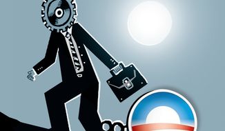 Illustration: Obama jobs by John Camejo for The Washington Times