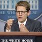 White House press secretary Jay Carney responds during a press briefing at the White House on Sept. 1, 2011, to questions about the flap over the timing of President Obama&#39;s address to Congress next week. (Associated Press)