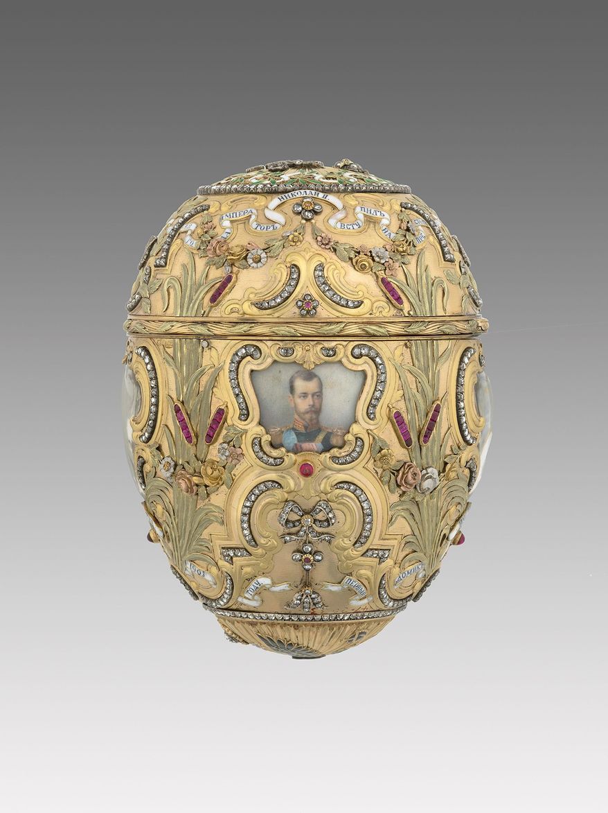 The Peter the Great egg was made for the Russian royal family by French Jeweler Karl Faberge. It is part of the Virginia Museum of Fine Arts' special exhibition "Faberge Revealed" through Oct. 2. (Virginia Museum of Fine Arts)