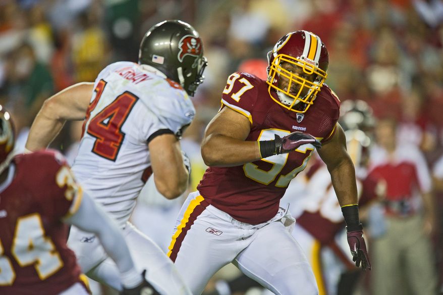 Lorenzo Alexander's blend of size, speed and technique make him a matchup nightmare on kickoff coverage for the Redskins. (Rod Lamkey Jr./The Washington Times)