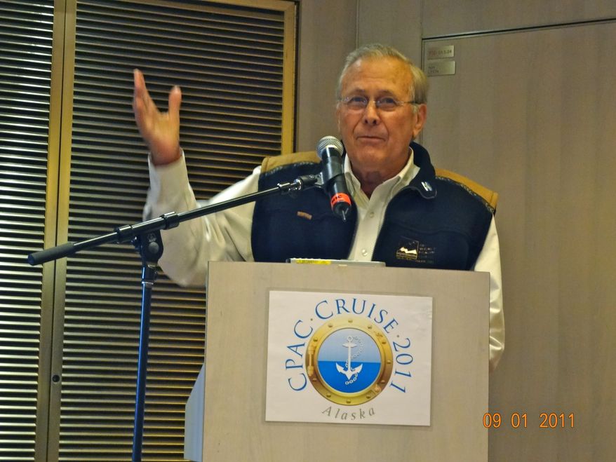 Donald H. Rumsfeld, secretary of defense in the George W. Bush administration speaks at CPAC Alaska cruise 2011. (Emily Miller/The Washington Times)