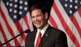 Sen. Marco Rubio, Florida Republican, has been the subject of speculation that he might be vice-presidential material for the 2012 GOP ticket. He thus far has demurred. (Associated Press)