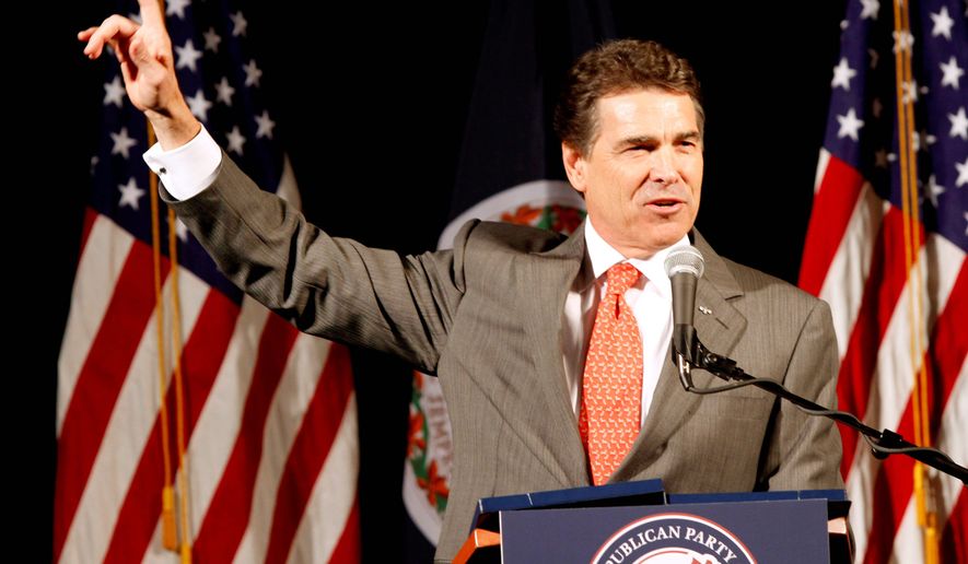 &quot;You can&#39;t live free when the federal government takes over one-sixth of the economy,&quot; Texas Gov. Rick Perry told Republicans in Richmond on Wednesday. (Associated Press)