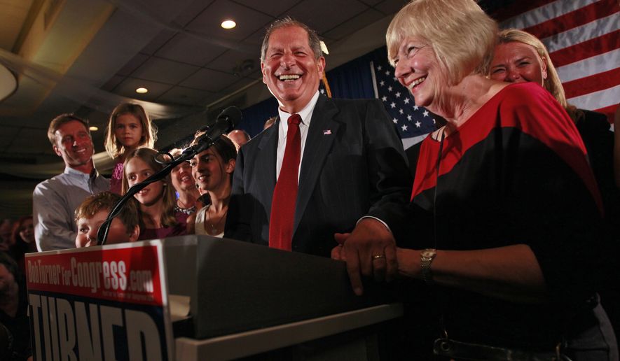Bob Turner (center), joined by his wife Peggy (right) and family, smiles as he delivers his victory speech during an election night party in New York on Sept. 14, 2011. Turner won a special election to fill the seat vacated by Anthony D. Weiner in New York&#39;s 9th Congressional District. (Associated Press)