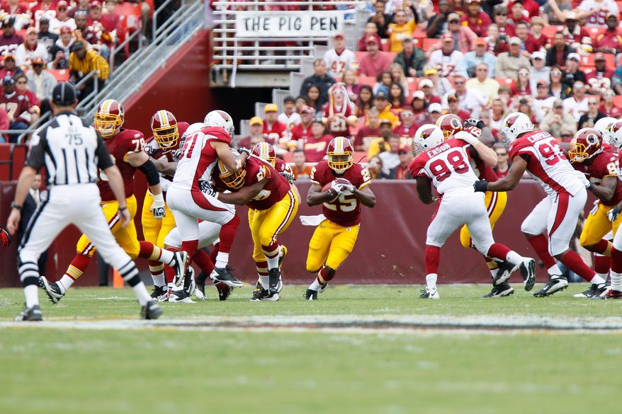 Redskins running back Tim Hightower was excited to square off against Arizona, the team that traded him this offseason. Rookie Roy Helu provided clutch relief with 74 yards on 10 carries. (T.J. Kirkpatrick/The Washington Times)