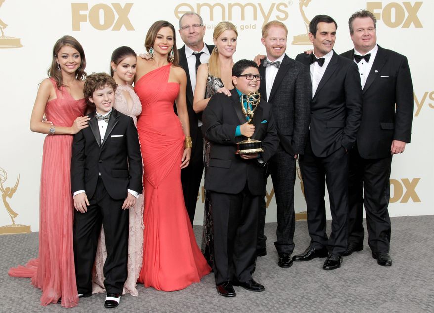 Sunday turned out to be family night for the cast of "Modern Family." The show won five Emmys, including best comedy, best supporting actor and actress and best writing and direction. That gave ABC the most Emmys, breaking HBO's eight-year winning streak. (Associated Press)