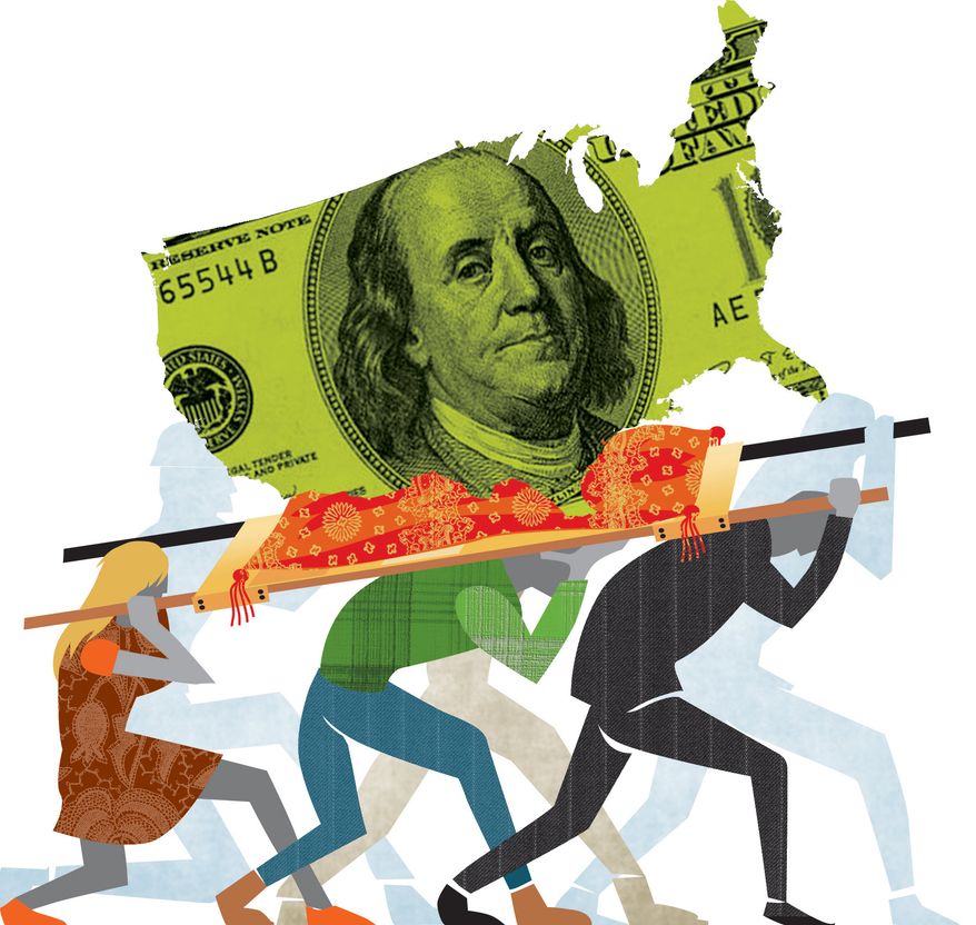 Illustration: Tax burden by Linas Garsys for The Washington Times