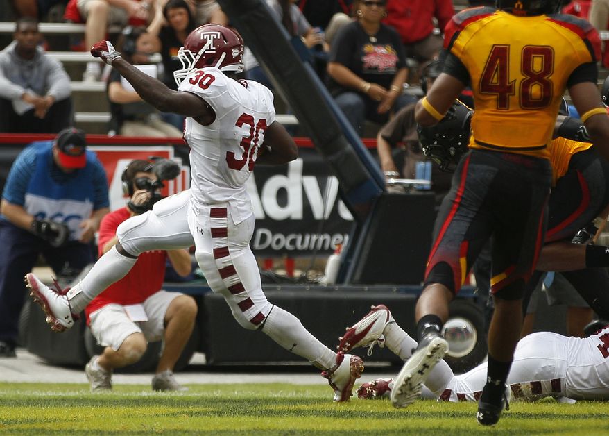 Temple running back Bernard Pierce had five touchdowns in Temple's 38-7 win against Maryland. (AP Photo/Patrick Semansky)
