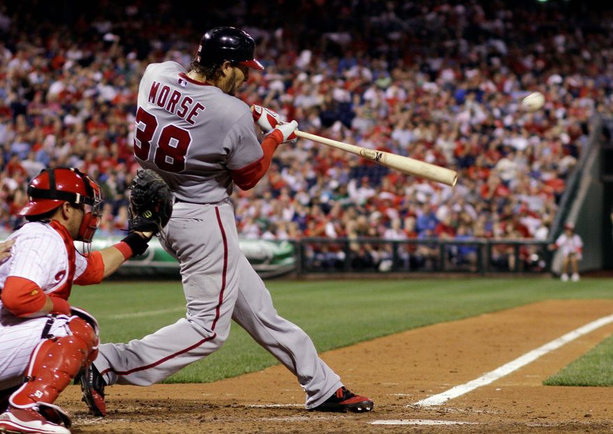 Nationals slugger Michael Morse was a career utility player until taking over at first base for Adam LaRoche, who suffered a season-ending shoulder injury. He hit his 31st home run of the season Tuesday against Florida. (Associated Press)