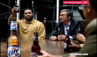 Burt Reynolds and Jerome Bettis in a 2006 commercial for Miller Lite. (Miller Brewing Co.)