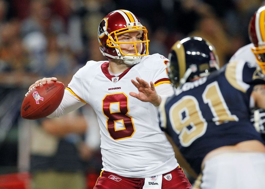 Redskins quarterback Rex Grossman has thrown five interceptions and lost two fumbles through the first four games. (Associated Press)