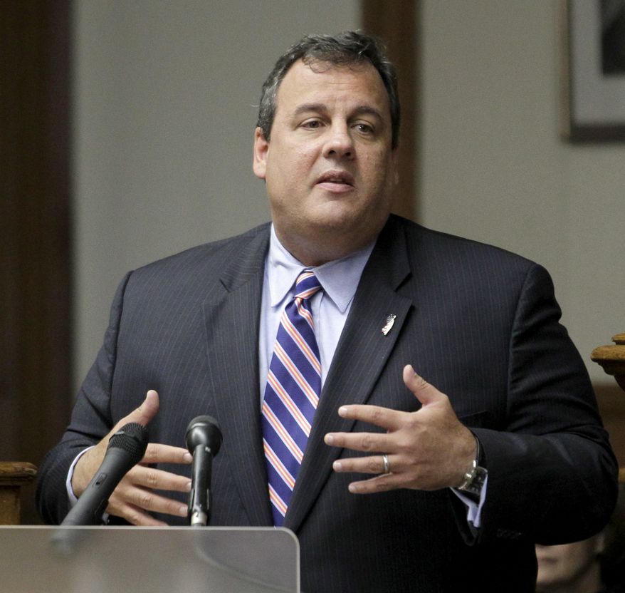 New Jersey Gov. Chris Christie attends the swearing in of Donna Gallucio as New Jersey Superior Court judge on Oct. 3, 2011, in in Paterson, N.J. (Associated Press)