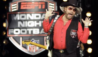 **FILE** In this photo from July 14, 2011, Hank Williams Jr. performs during the recording of a promo for ESPN&#x27;s broadcasts of &quot;Monday Night Football,&quot; in Winter Park, Fla. (Associated Press)