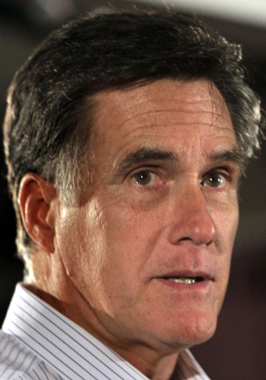 Republican presidential candidate and former Massachusetts Gov. Mitt Romney speaks during a campaign stop at the Derry-Salem Elks Lodge 2226 on Oct. 3, 2011, in Salem, N.H. (Associated Press)