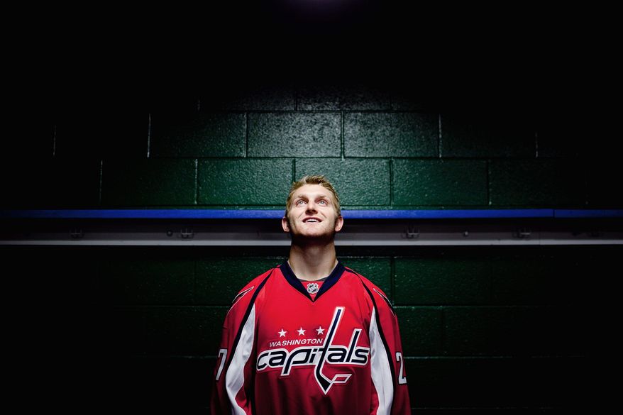 Defenseman Karl Alzner, 23, is praised by Capitals brass for his sound technique, and he wants to add offense to his repertoire. "I've been working on handling the puck more and making better plays." (Andrew Harnik/The Washington Times)
