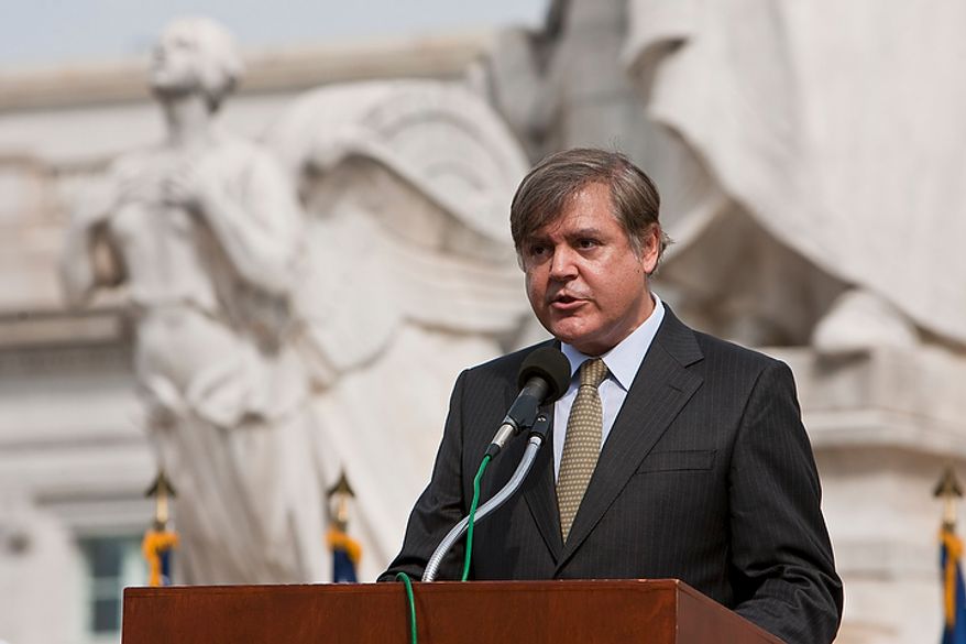 Jesus Maria Rodriguez-Andia, general consul of Spain, speaks during a Columbus Day celebration and wreath presentation at Union Station in Washington on Monday, Oct. 10, 2011. (T.J. Kirkpatrick/The Washington Times)