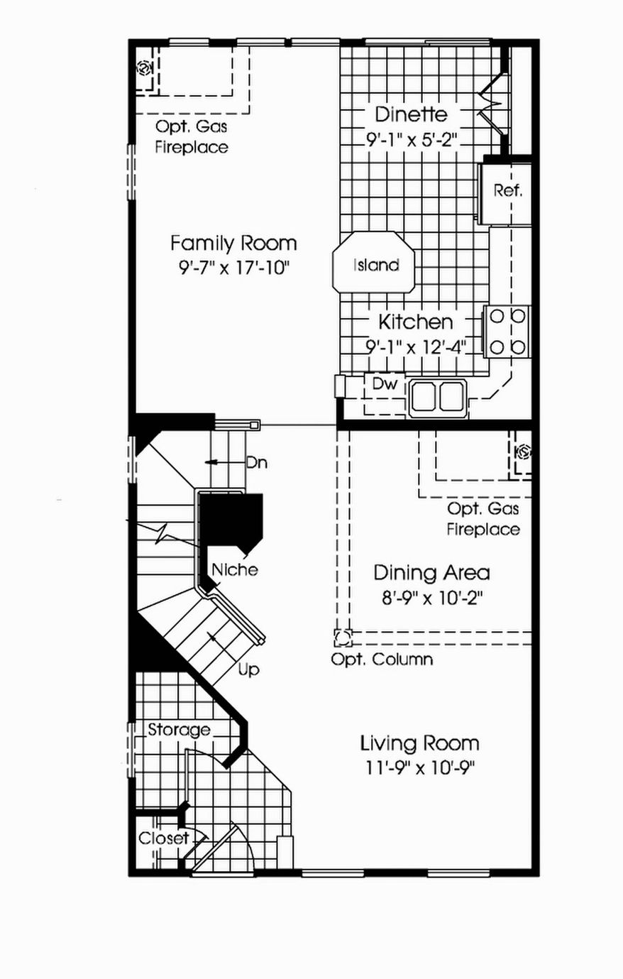 The Fairgate model offers buyers the option of a family room with an adjacent center-island kitchen or a country kitchen. Standard features include hardwood flooring in the foyer, kitchen and powder room.