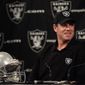 Quarterback Carson Palmer is introduced after signing with the Oakland Raiders on Tuesday, after starter Jason Campbell broke his collarbone. (AP Photo/Marcio Jose Sanchez)