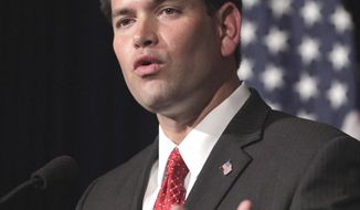 ** FILE ** In this Aug. 23, 2011, file photo, Sen. Marco Rubio, R-Fla., speaks at the Ronald Reagan Presidential Library in Simi Valley, Calif. (AP Photo/Jae C. Hong, File)