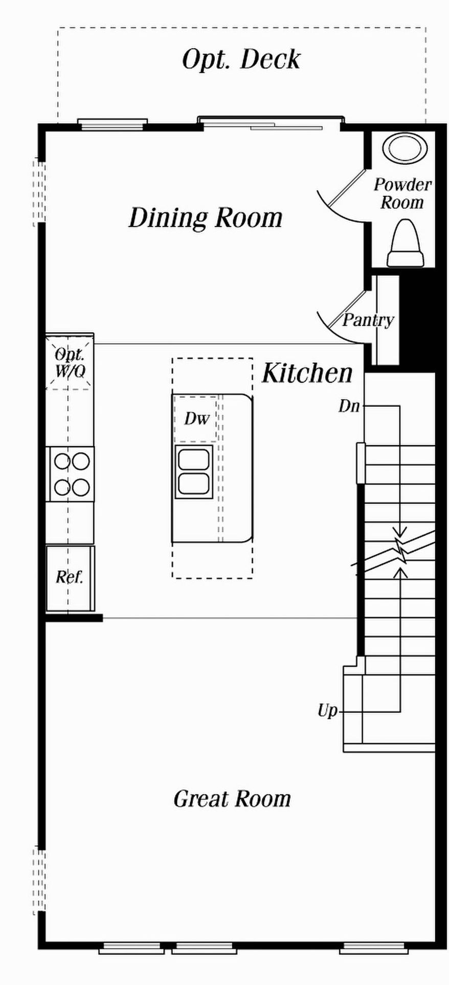 The O'Keefe model has three finished levels and includes an open floor plan on the main level with a great room, a central kitchen with a center island and a separate dining room.
