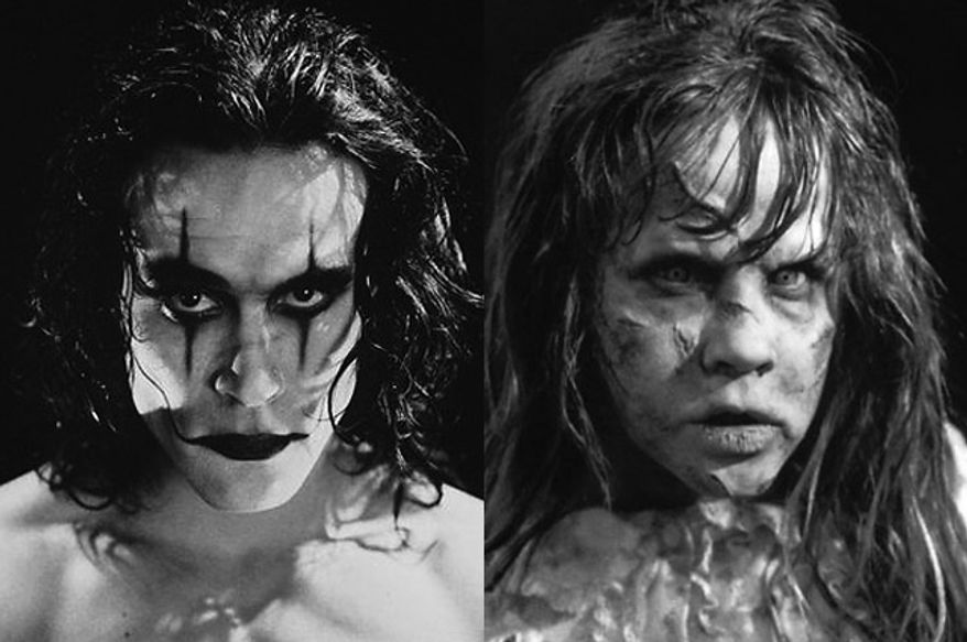 Brandon Lee in "The Crow" and Linda Blair in "The Exorcist." (Crow image courtesy of Lionsgate Home Entertainment, Exorcist image courtesy of Warner Home Video)