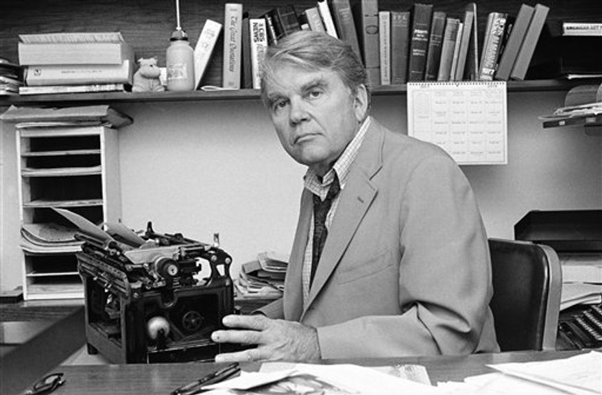 FILE - In this August 1978 file photo, CBS News producer and correspondent Andrew Rooney poses for photos in his New York office. CBS says former "60 Minutes" commentator Andy Rooney died at age 92. (AP Photo/Carlos Rene Perez, File)