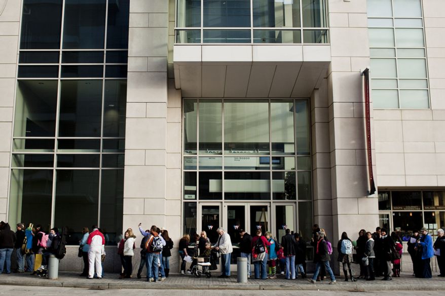 A line extends around the block to 7th St. NW for auditions for America's Got Talent.
(T.J. Kirkpatrick/ The Washington Times)