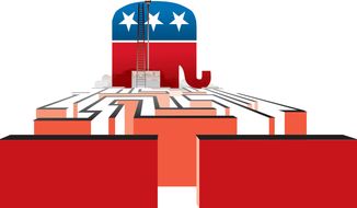 Illustration: GOP maze by Linas Garsys for The Washington Times