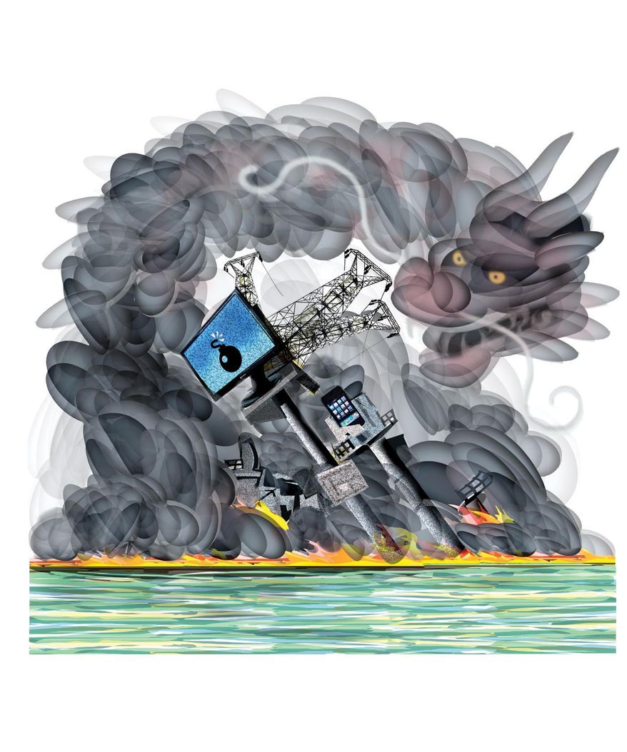 Illustration: Digital Pearl Harbor by Alexander Hunter for The Washington Times