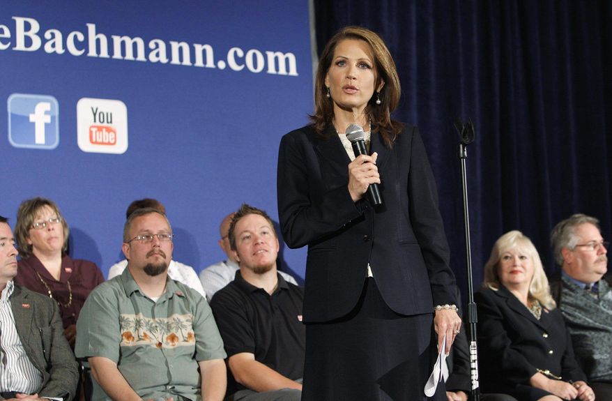 A spokesman for presidential candidate Rep. Michele Bachmann said "liberal mainstream media elites" are trying to suppress the conservative message of the Minnesota Republican. (Associated Press)